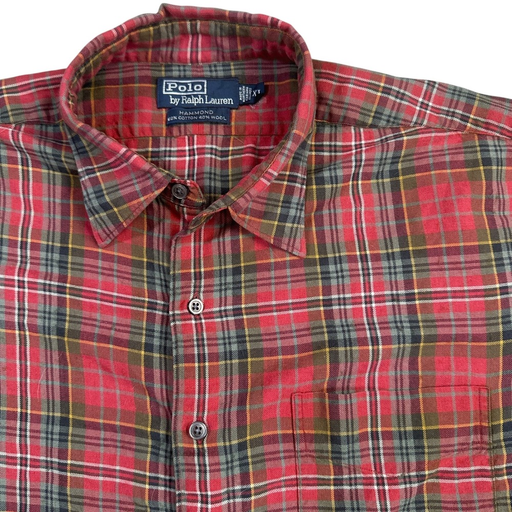 Polo Ralph Lauren Hammond‎ Plaid Flannel Shirt Mens XL Cotton Wool Blend